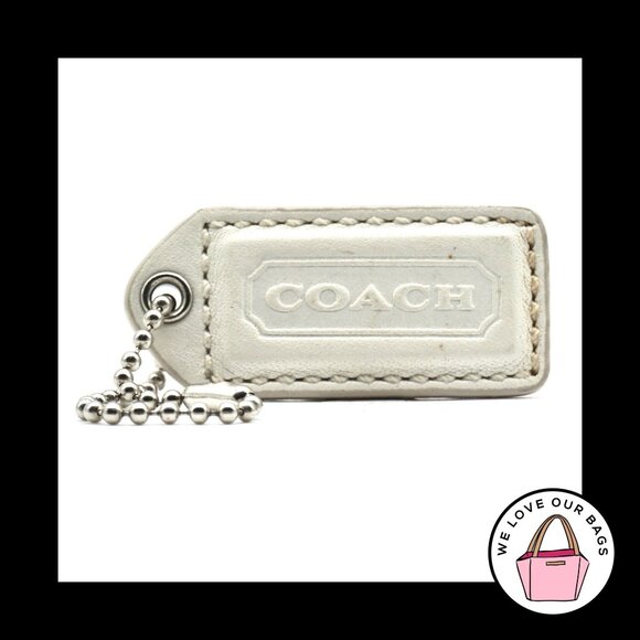 2" Medium Y2K VINTAGE COACH White Leather Nickel Fob Bag Charm Keychain Hang Tag - Picture 1 of 1